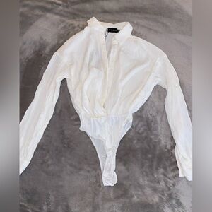 White Women's long sleeve button up bodysuit